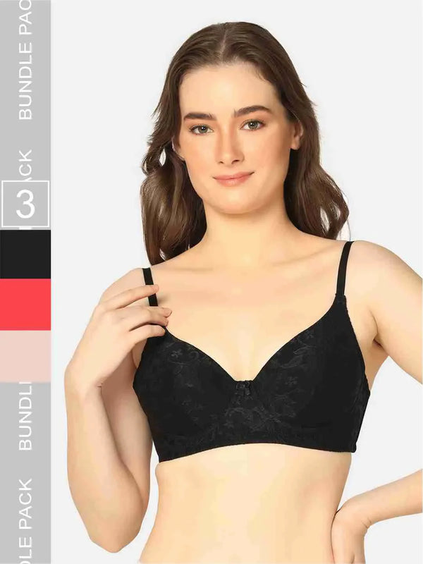Pack Of 3 Lightly Padded Lacy Design Everyday T-Shirt Bra - Da Intimo