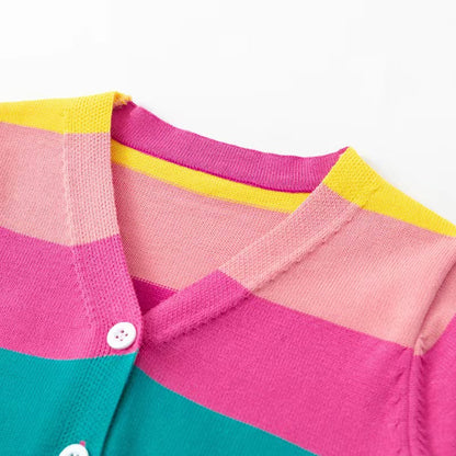 Children's Cotton Sweater Rainbow Striped Cardigan