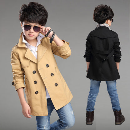 Boys' Mid-Length Trend Casual Trench Coat