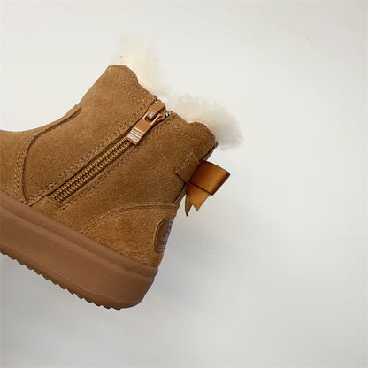 Fur Integration Winter Boots - Black & Khaki with Wool Lining