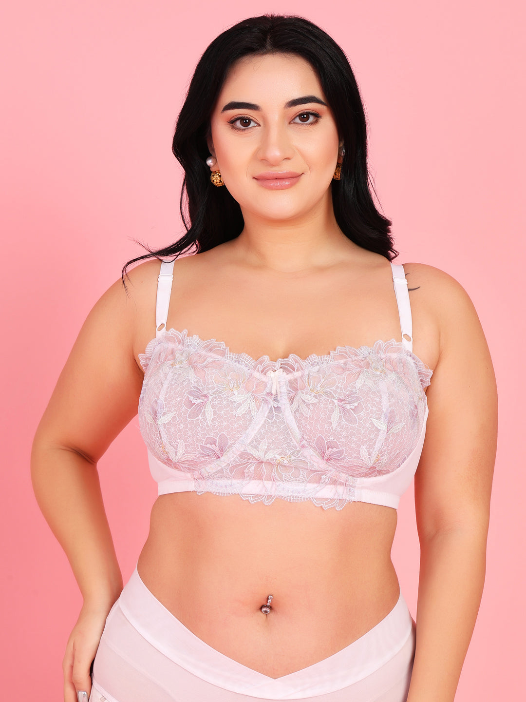 Embroidery Design Underwired Full Coverage White Balconette Bra - Da Intimo