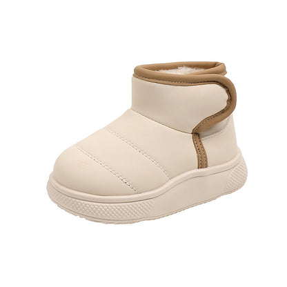 Solid Color Snow Boots with Velcro Closure – White, Khaki, Black (Toddler to Youth Sizes)