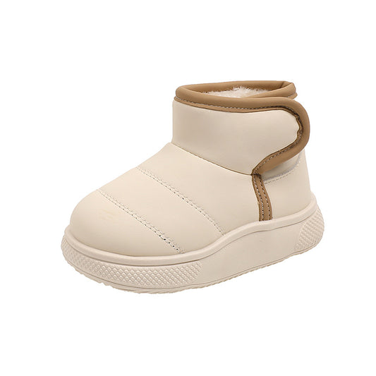 Solid Color Snow Boots with Velcro Closure – White, Khaki, Black (Toddler to Youth Sizes)