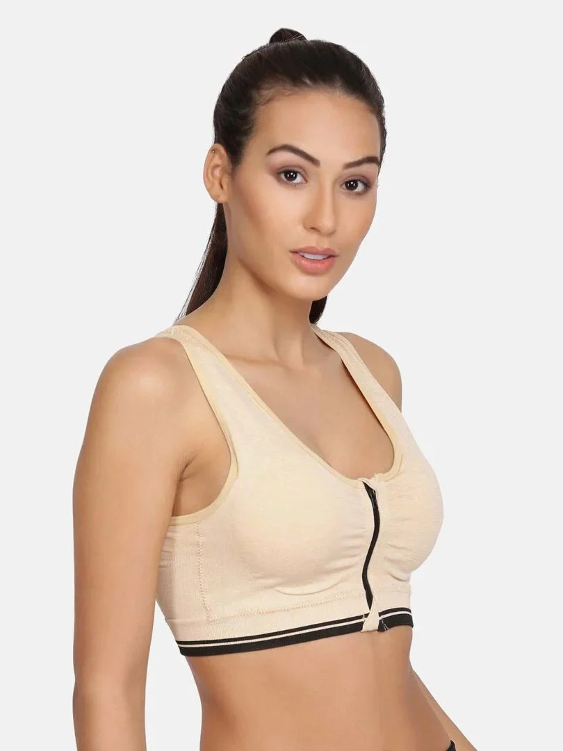 Women's Beige Racerback Medium Impact Sports Bra - Da Intimo