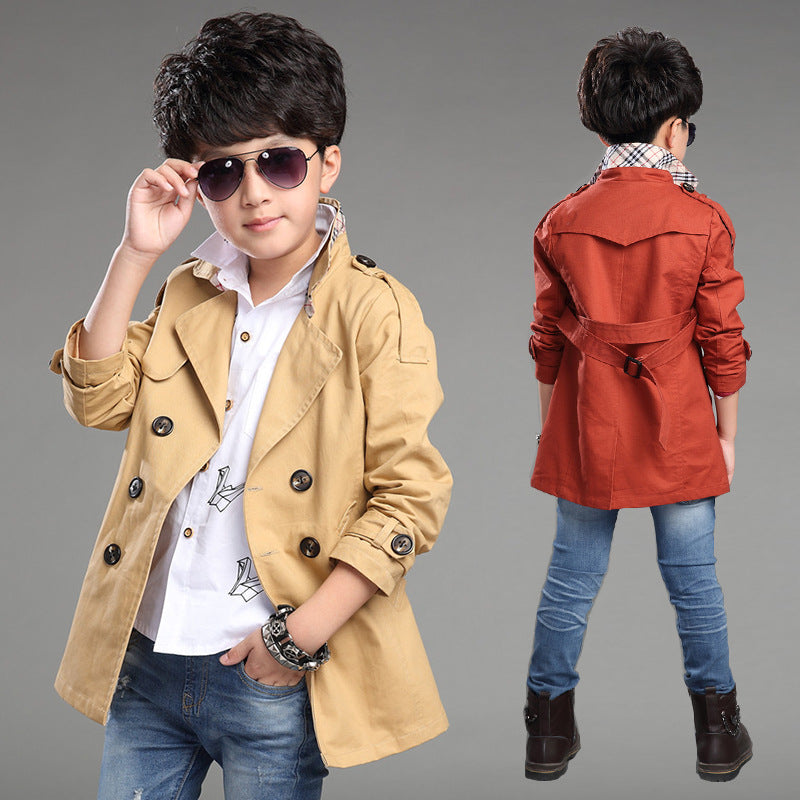 Boys' Mid-Length Trend Casual Trench Coat