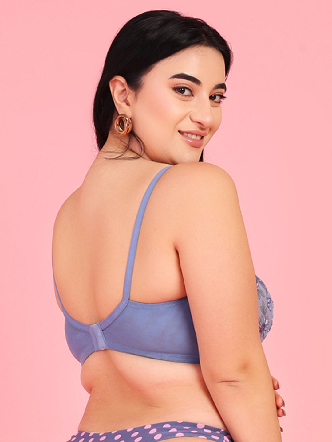 Embroidery Design Underwired Full Coverage Blue Balconette Bra - Da Intimo