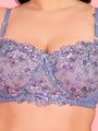 Embroidery Design Underwired Full Coverage Blue Balconette Bra - Da Intimo