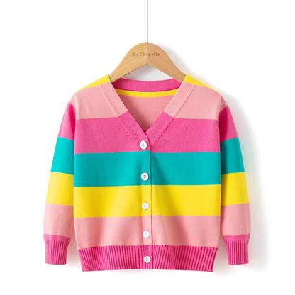 Children's Cotton Sweater Rainbow Striped Cardigan