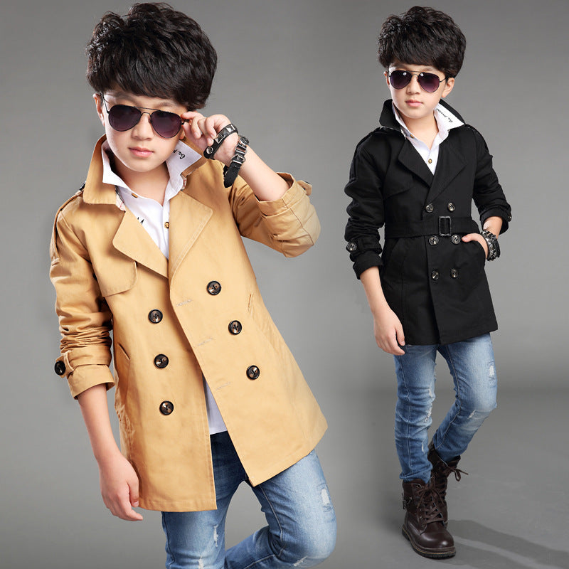 Boys' Mid-Length Trend Casual Trench Coat