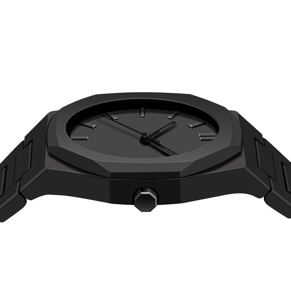 Sleek Black Plastic Case Watch with Spiral Crown & Stainless Steel Back