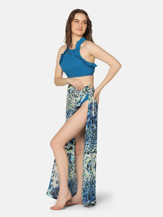 Halter Neck Three Piece Swimwear Set with Sarong - Da Intimo - Lingerie Online Store India