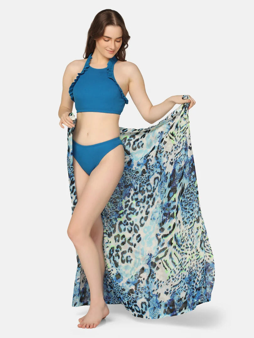Halter Neck Three Piece Swimwear Set with Sarong - Da Intimo - Lingerie Online Store India