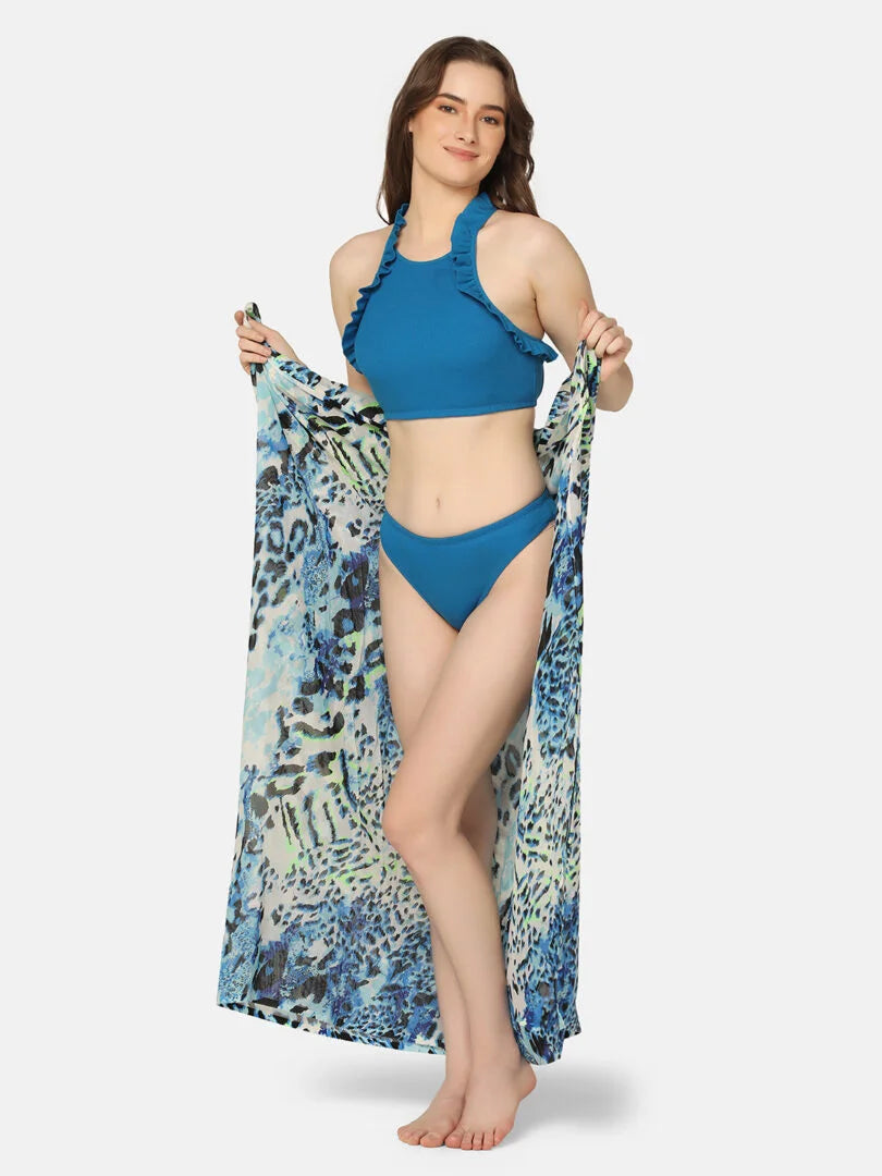 Halter Neck Three Piece Swimwear Set with Sarong - Da Intimo - Lingerie Online Store India