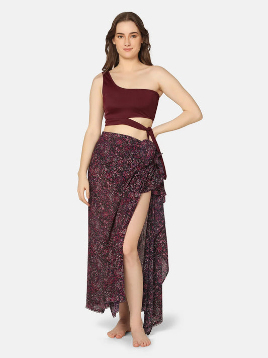 Cut-Out Off Shoulder Swimwear Set with Sarong - Da Intimo - Lingerie Online Store India