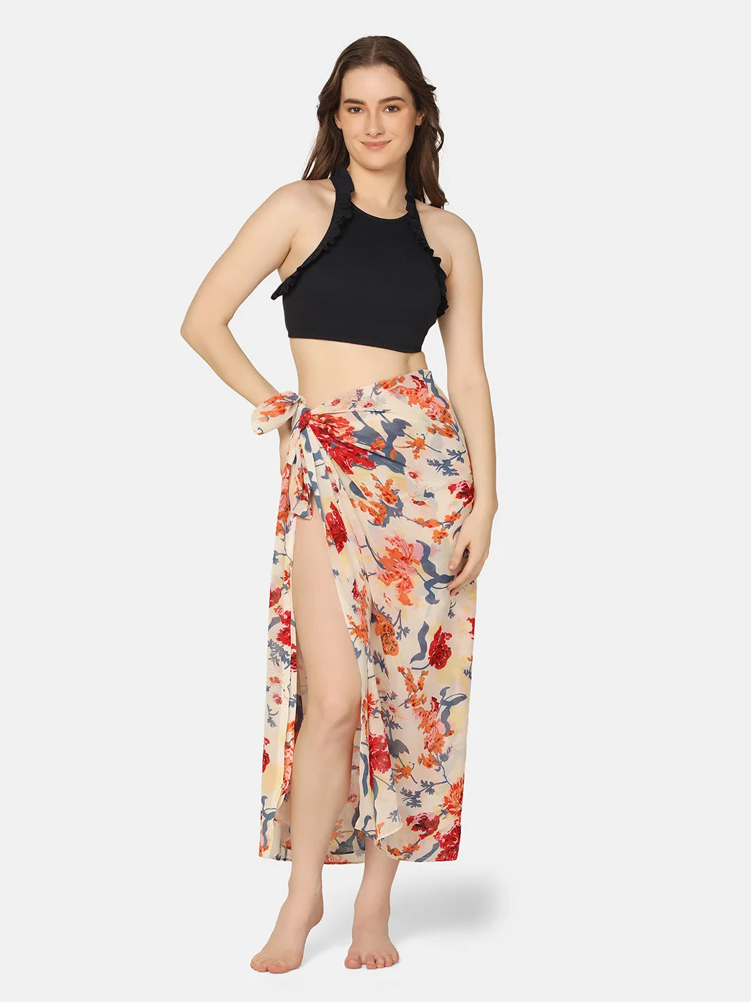 Halter Neck Three Piece Swimwear Set with Sarong - Da Intimo - Lingerie Online Store India