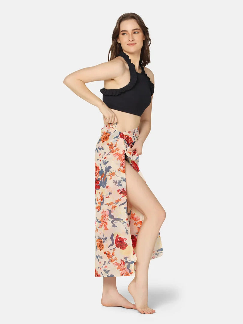 Halter Neck Three Piece Swimwear Set with Sarong - Da Intimo - Lingerie Online Store India