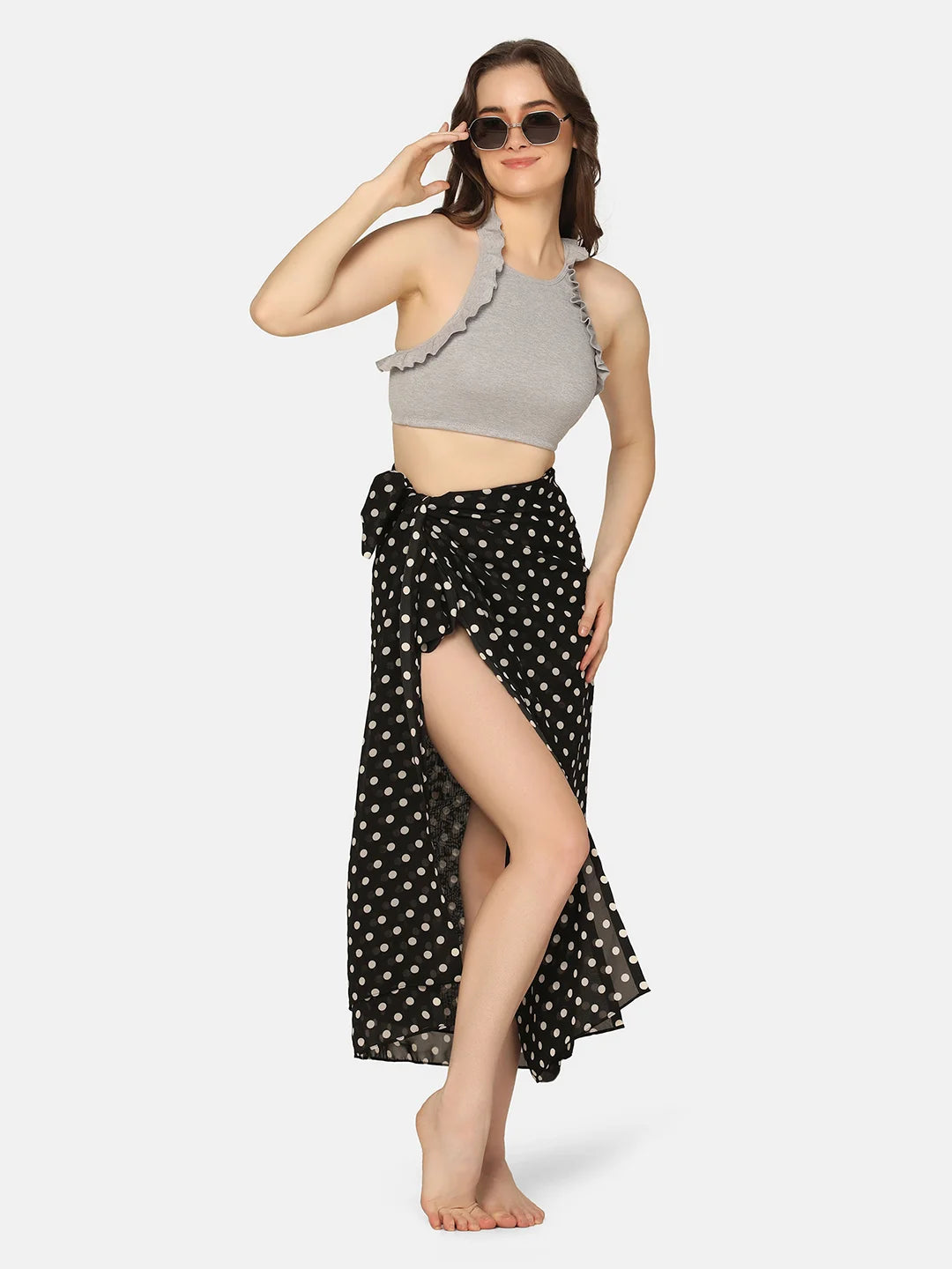 Halter Neck Three Piece Swimwear Set with Sarong - Da Intimo - Lingerie Online Store India