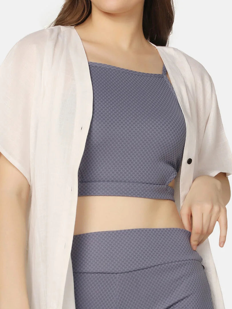 Cut-Out Three Piece Swimwear Set with Cover Up Shirt - Da Intimo - Lingerie Online Store India