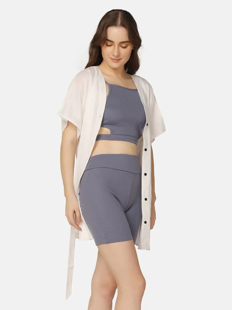 Cut-Out Three Piece Swimwear Set with Cover Up Shirt - Da Intimo - Lingerie Online Store India