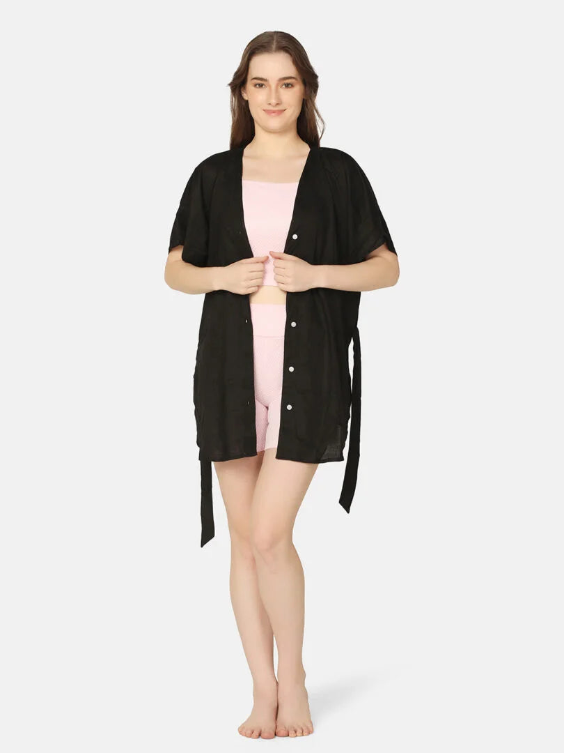 Cut-Out Three Piece Swimwear Set with Cover Up Shirt - Da Intimo - Lingerie Online Store India