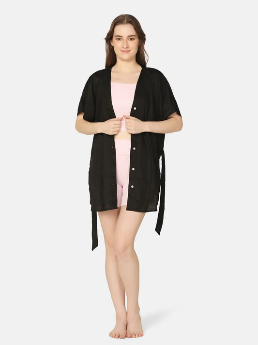 Cut-Out Three Piece Swimwear Set with Cover Up Shirt - Da Intimo - Lingerie Online Store India