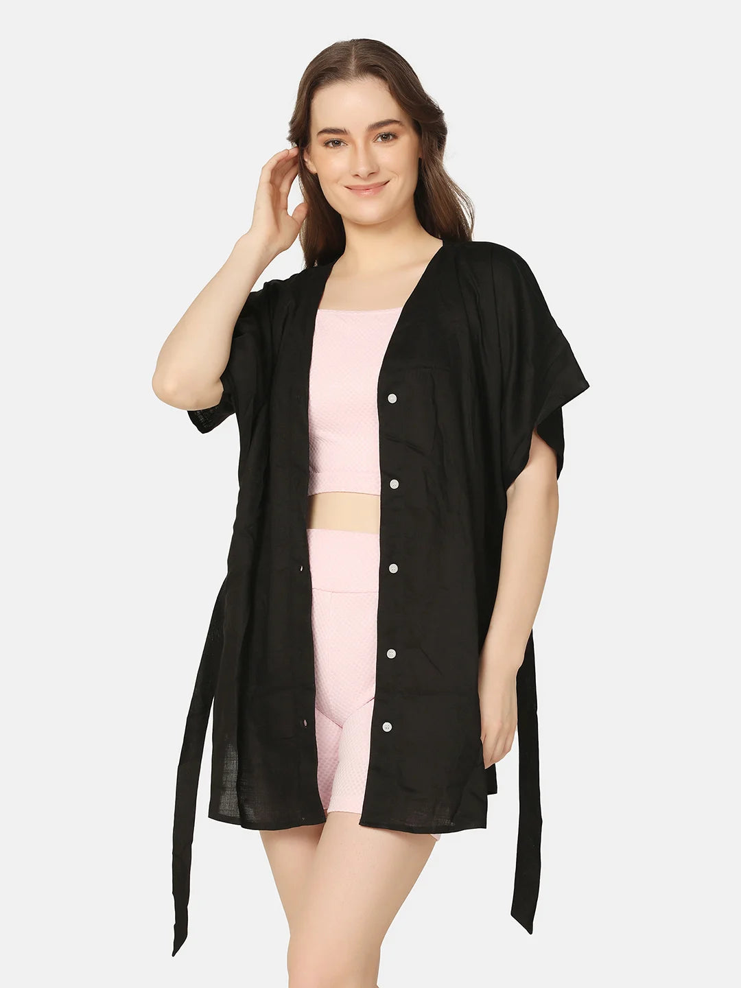Cut-Out Three Piece Swimwear Set with Cover Up Shirt - Da Intimo - Lingerie Online Store India
