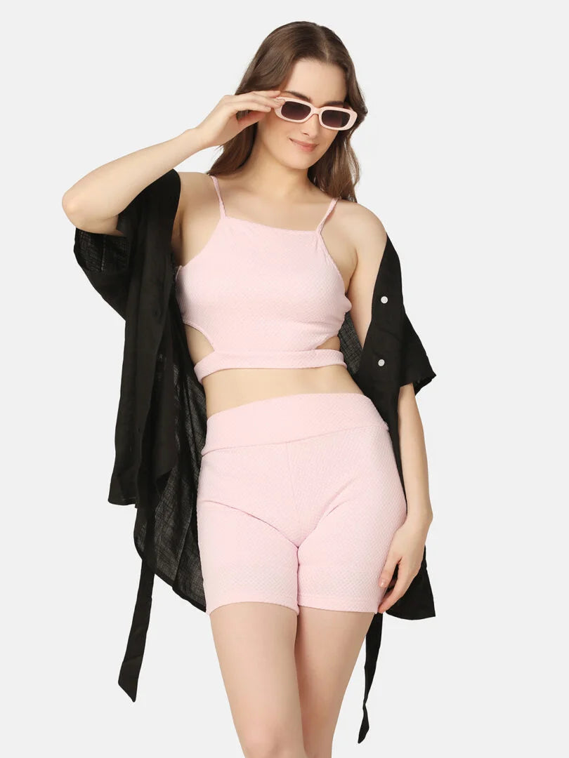 Cut-Out Three Piece Swimwear Set with Cover Up Shirt - Da Intimo - Lingerie Online Store India
