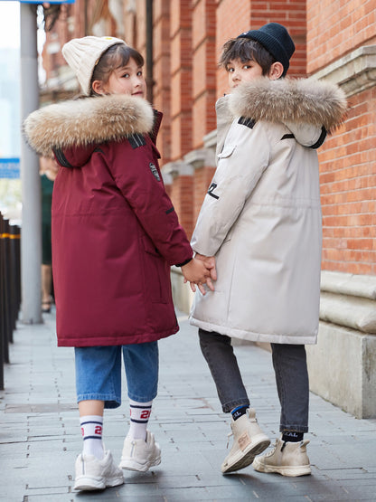 Children's Down Jacket Boys' Mid-length Thickened Plus Size Fur Collar Coat