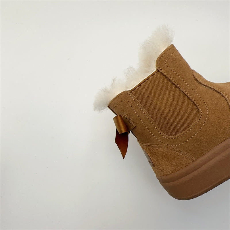 Fur Integration Winter Boots - Black & Khaki with Wool Lining