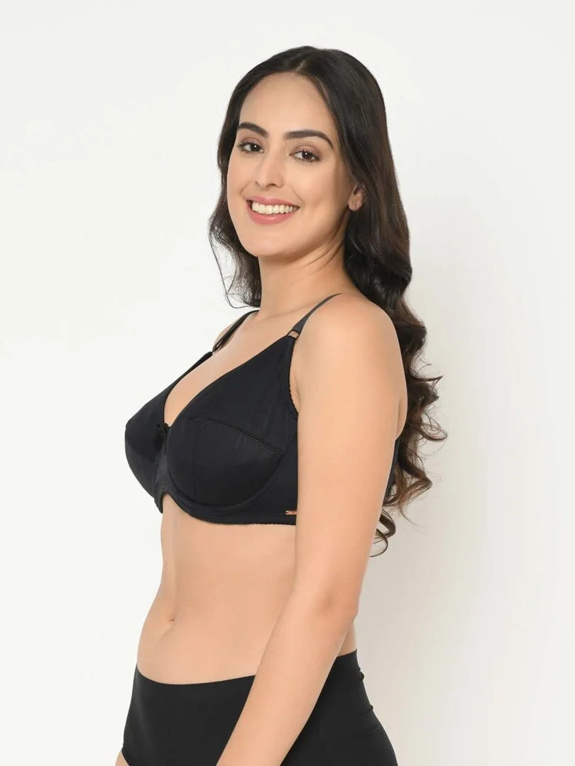 Black Plus Size Underwired Lightly Padded Everyday Bra - Da Intimo - Lingerie Online Store India