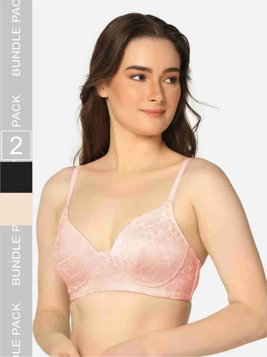 Pack Of 2 Lightly Padded Lacy Design Everyday T-Shirt Bra - Da Intimo