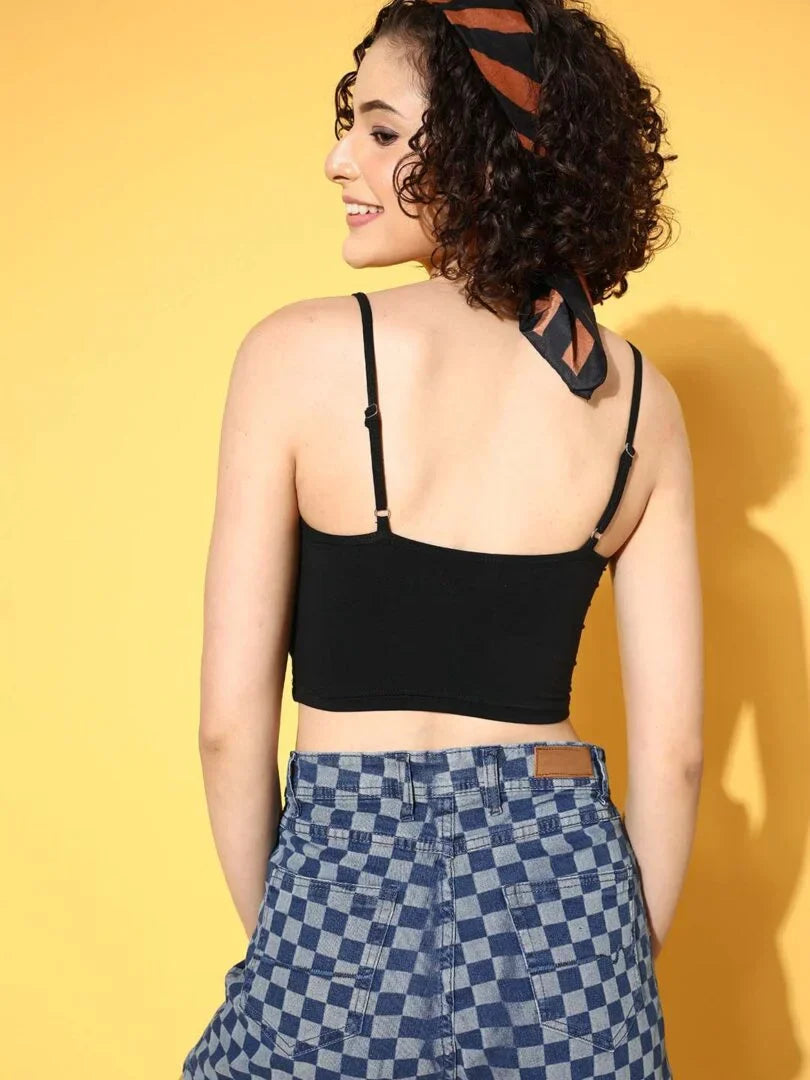 Black Front Ribbed Tie Up Toplette - Da Intimo