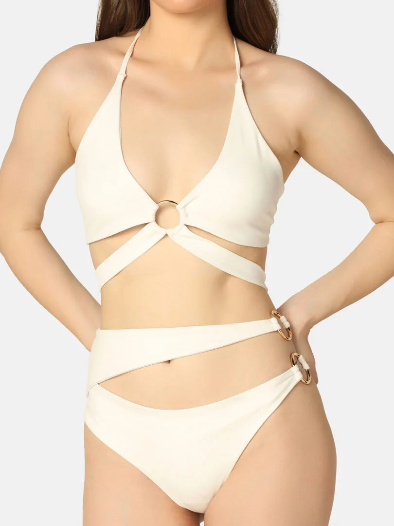Cut Out Ring Design Stylish Solid Swimwear Set - Da Intimo - Lingerie Online Store India