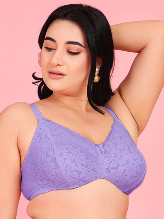 Curvy Love Plus Size Soft Lace Full Coverage Underwire Blue Bra - Da Intimo