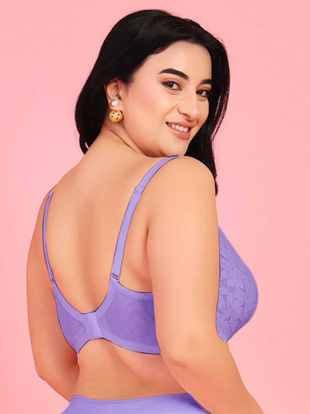 Curvy Love Plus Size Soft Lace Full Coverage Underwire Blue Bra - Da Intimo