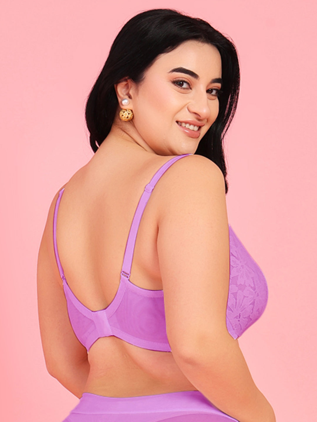 Curvy Love Plus Size Soft Lace Full Coverage Underwire Mauve Bra - Da Intimo