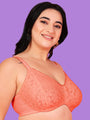 Curvy Love Plus Size Soft Lace Full Coverage Underwire Peach Bra - Da Intimo