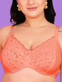 Curvy Love Plus Size Soft Lace Full Coverage Underwire Peach Bra - Da Intimo