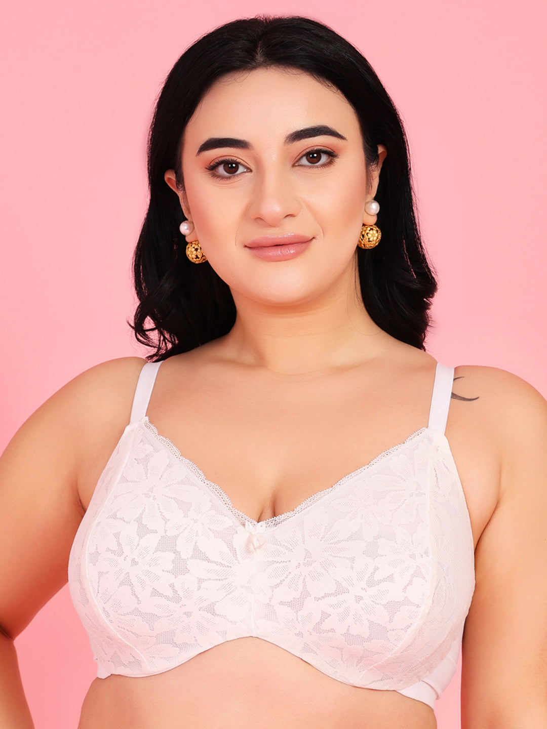Curvy Love Plus Size Soft Lace Full Coverage Underwire White Bra - Da Intimo