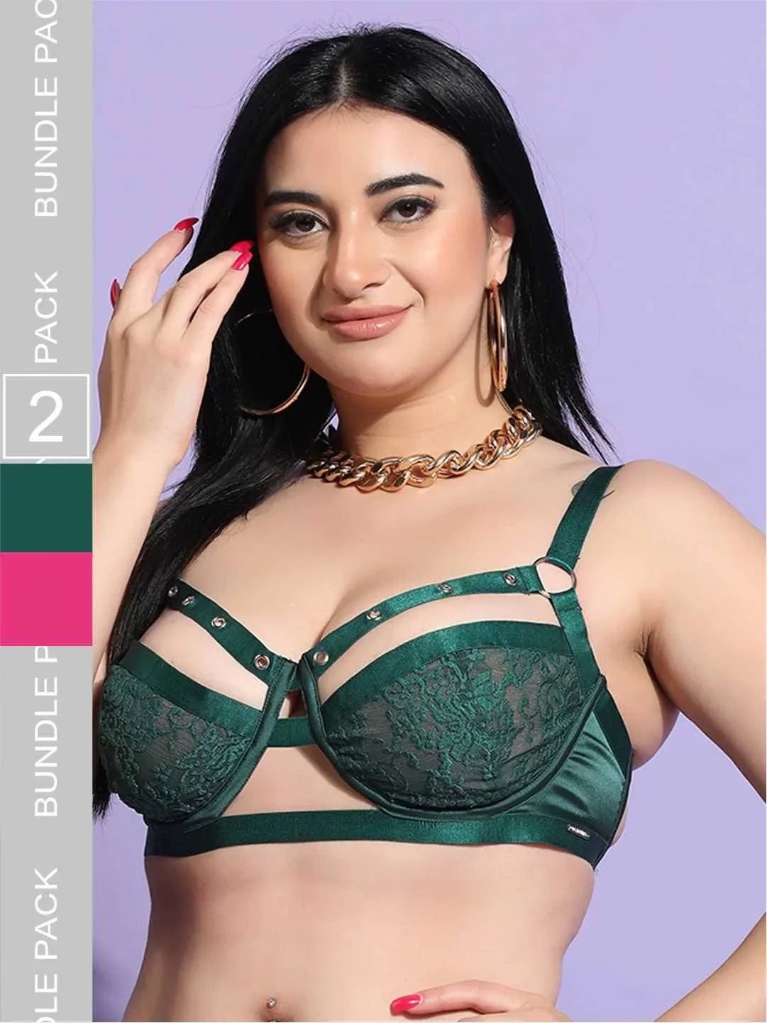 Pack of 2 Rivet Design Underwired Strappy Bra - Da Intimo