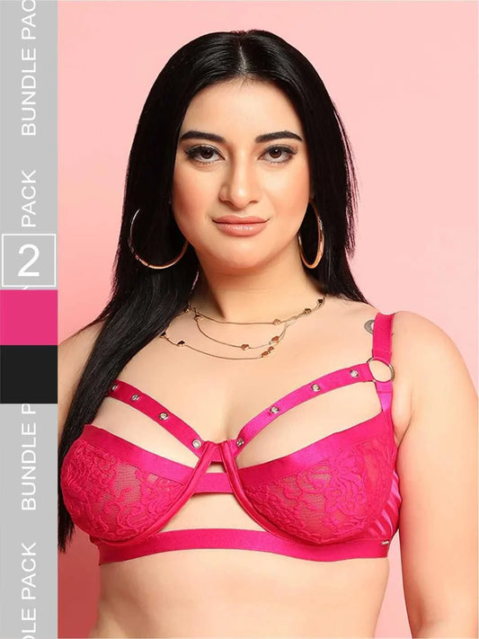 Pack of 2 Rivet Design Underwired Strappy Bra - Da Intimo