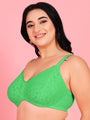 Curvy Love Pack of 2 Plus Size Soft Lace Full Coverage Underwire Green & White Bra - Da Intimo