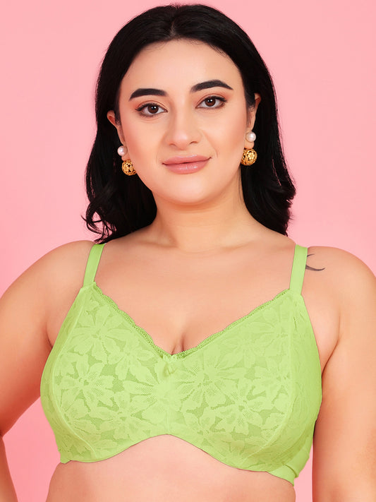 Curvy Love Pack of 2 Plus Size Soft Lace Full Coverage Underwire Parrot & Peach Bra - Da Intimo