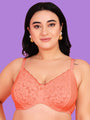 Curvy Love Pack of 2 Plus Size Soft Lace Full Coverage Underwire Parrot & Peach Bra - Da Intimo