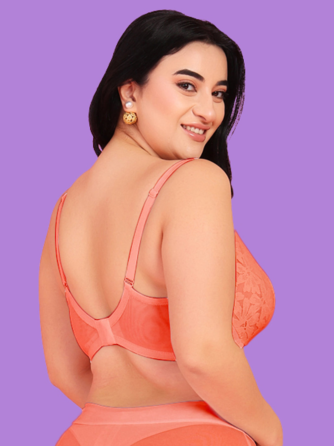Curvy Love Pack of 2 Plus Size Soft Lace Full Coverage Underwire Peach & Green Bra - Da Intimo