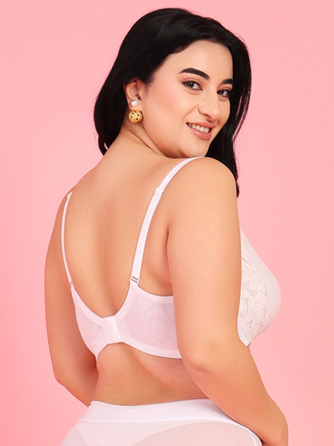 Curvy Love Pack of 2 Plus Size Soft Lace Full Coverage Underwire White & Peach Bra - Da Intimo