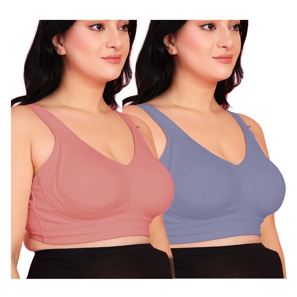 Curvy Love Pack of 2 Plus Size Full Coverage Non Padded Grey & Green Bra - Da Intimo