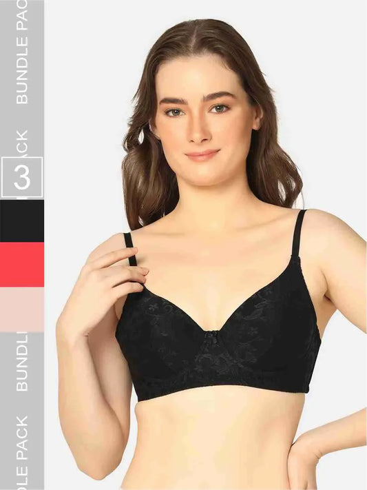 Pack Of 3 Lightly Padded Lacy Design Everyday T-Shirt Bra - Da Intimo