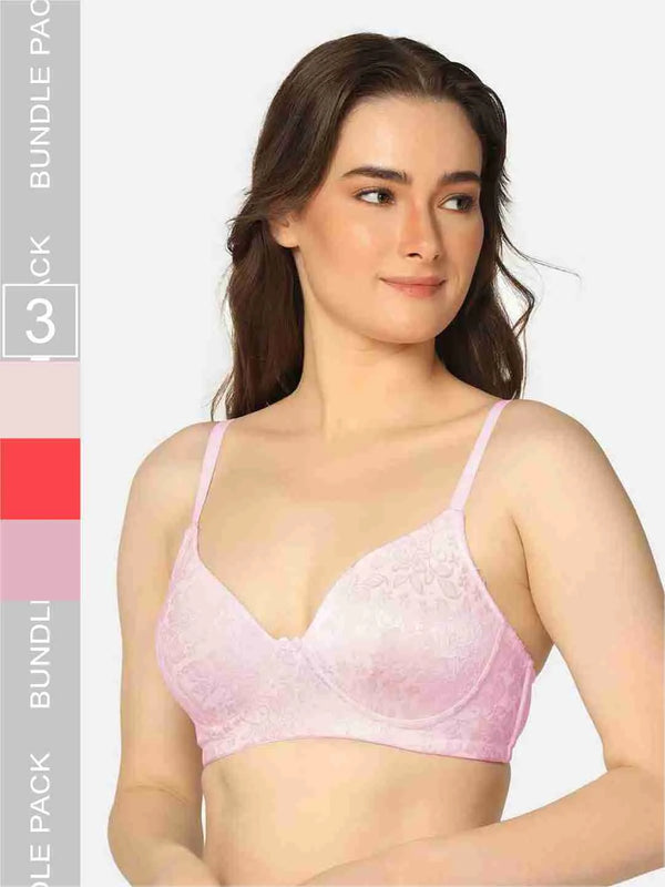Pack Of 3 Lightly Padded Lacy Design Everyday T-Shirt Bra - Da Intimo