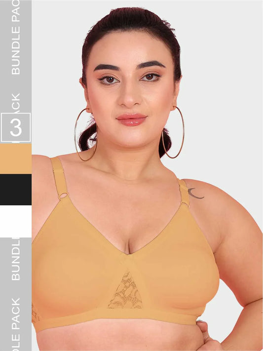 Curvy Love Pack of 3 Plus Size Soft Cotton  Everyday Bra - Da Intimo